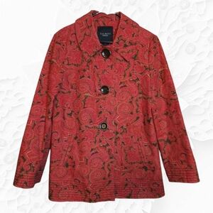 Talbots Front Button Red Brown Paisley Jacket